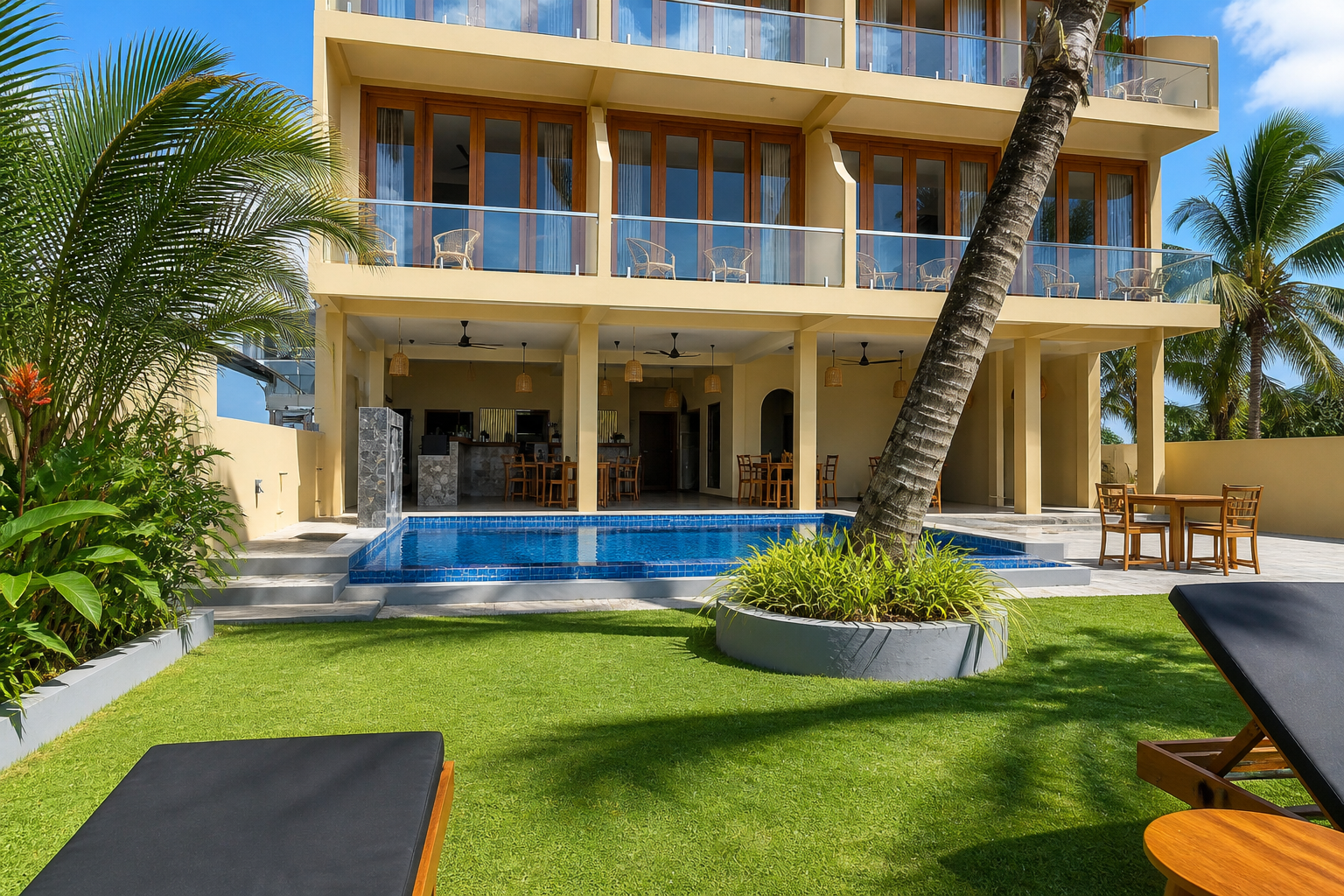 Pool and hotel facade